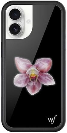 Wildflower Schutzhüllen – kompatibel mit iPhone 17, schützender schwarzer Stoßfänger, 122 cm Falltest-zertifiziert, kleines Unternehmen in Frauenbesitz, Orchidee – klassische violette Kunstblume