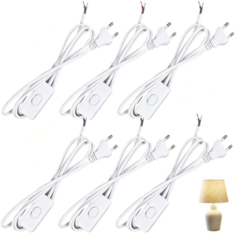 Lot De 6 Cordon Avec Interrupteur, Câble D'alimentation Avec Interrupteur, 1,8 M Câble De Raccordement Avec Fiche, Câbles Avec Interrupteurs Pour Lumières, Lampes, Lampadaires, Blanc, Euro Fiche