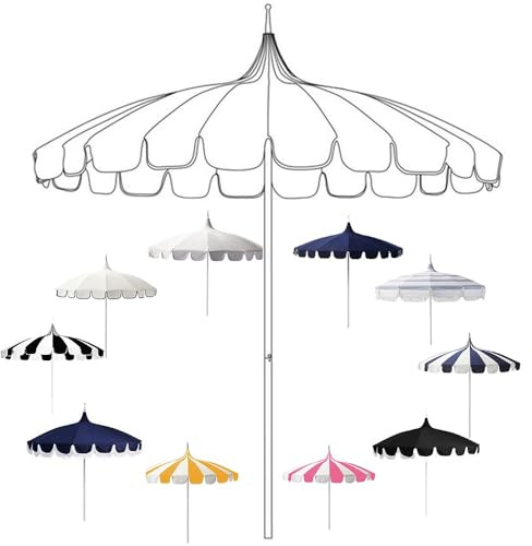 IMUNKT Großer Pagode Sonnenschirm Garten Terrassenschirm 260cm Outdoor Marktschirm, Gestreift, Vintage, Braut Sonnenschirm Für Den Außen(White 1)