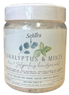 3in1 Mineralsalzpeeling 400g natürliches Peelingsalz, Saunasalz, Badesalz mit Eucalyptus und Minze, rein natürliche Inhaltsstoffe (Eucalyptus & Minze)