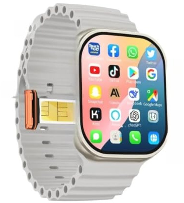KAIRUIXING Reloj inteligente Ultra Pro Max 4G con tarjeta SIM de 2.06 pulgadas, AMOLED GPS, WiFi, cámara giratoria de 190°, videollamada, Gooogle Play, reloj inteligente Android (plateado, 8G 128G)