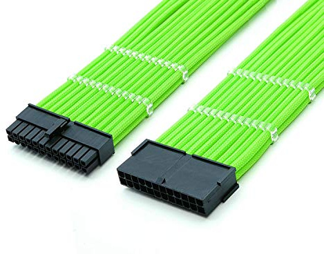 Shakmods 24 Pin ATX Motherboard Sleeved Extension Cable 30cm + 2 Cable Combs (Green)
