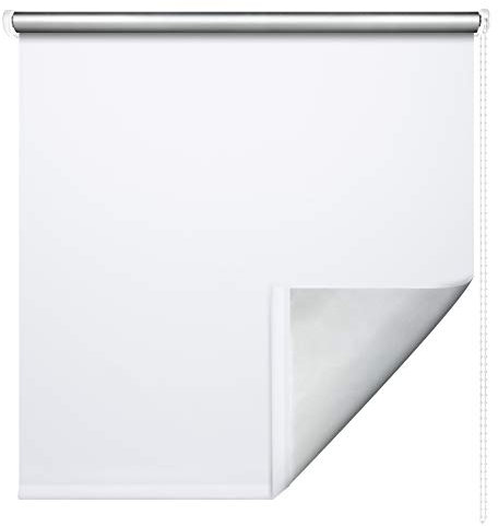 Thermorollo Hitzeschutzrollo Verdunkelungsrollo Kettenzugrollo Seitenzugrollo Fenster Rollo Breite 62-202 cm Stoff lichtundurchlässig verdunkelnd Thermobeschichtung Silber (192 x 180 cm / Weiß)