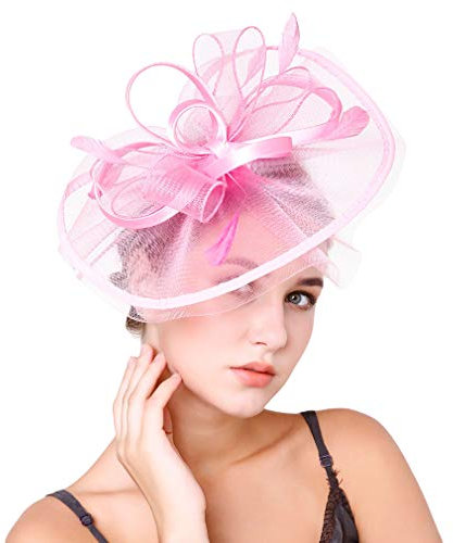 COMVIP Chapeau Bibi Filet Femme Vintage Élégant Coiffure Soirée Mariage Cérémonie Rose