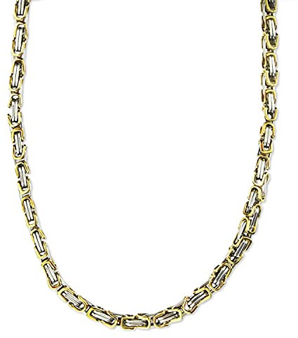 König Design 5 mm Königskette Armband Herrenkette Männer Kette Halskette Panzerkette, 80 cm Silber/Gold Edelstahl Ketten