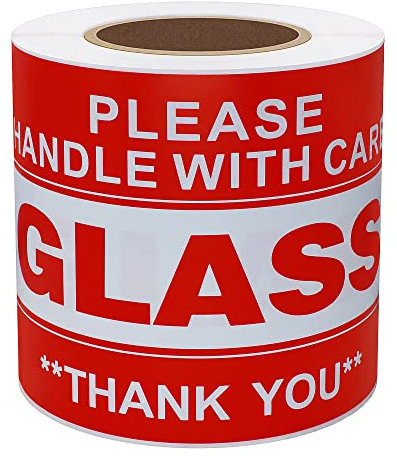 Hybsk Glasaufkleber mit Aufschrift Handle with Care Thank You, 7,6 x 12,7 cm, selbstklebend, 100 Stück pro Rolle (7,6 x 12,7 cm)