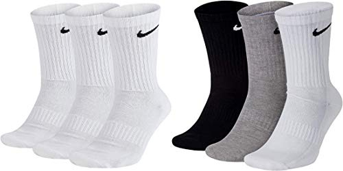 Nike SX7664 Lot de 6 paires de chaussettes de tennis pour homme et femme Blanc/gris/noir Taille 34 36 38 40 42 44 46 48 50 Taille : 34-38 Couleur : blanc/gris/noir