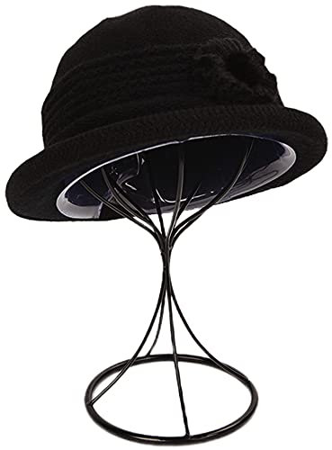 ZffXH Winter Wool Knit Cloche Hat 1920 Vintage Beanie Cap Bowler Church Bucket Hat for Women Ladies Black