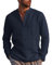 NANAMEEI Men's Long Sleeve Henley Shirt Cotton Linen Grandad Collar Shirt Navy L
