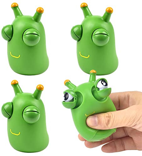 Vibbang 4 Stück Lustiges Graswurm Squeeze Toys, Quetschen Popping Out Eyes, Pflanzliches Insekten Squeeze Spielzeug Stressbälle Party Tütenfüller für Kinder Erwachsene Angst Stressabbau Stressball