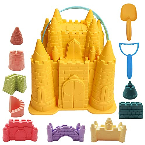IOKUKI Beach and Sand Castle Kit, 12 PCS Sand Toys for Kids Outdoor with Sand Castle Bucket, Molds, Rake and Shovel, Great Toys for Beach