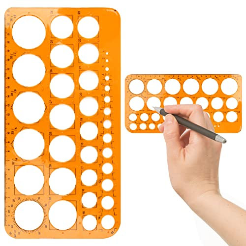 Xzeemo Kreisvorlage, Kunststoff Mess Lineal, Kreise Zeichnung Herrscher, Kreis Schablone mit 36 Kreisen, kreisschablone, Kreis Schablonen zum Malen für Büro, Schule, Gebäude, Architektur, 0range