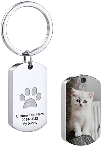 MeMeDIY Personalisierte Gedenkurne Anhänger Schlüsselanhänger für Haustier Asche Benutzerdefiniertes Foto/Text/Datum Edelstahl Hund Katze Asche Schmuck mit Trichter Kit (Stil B: Silber)