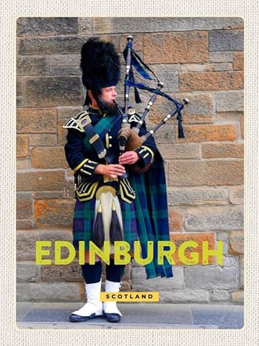 mrdeco Metall Schild 20x30cm gewölbt Edinburgh Scotland Dudelsack Mann Deko Blechschild Tin Sign