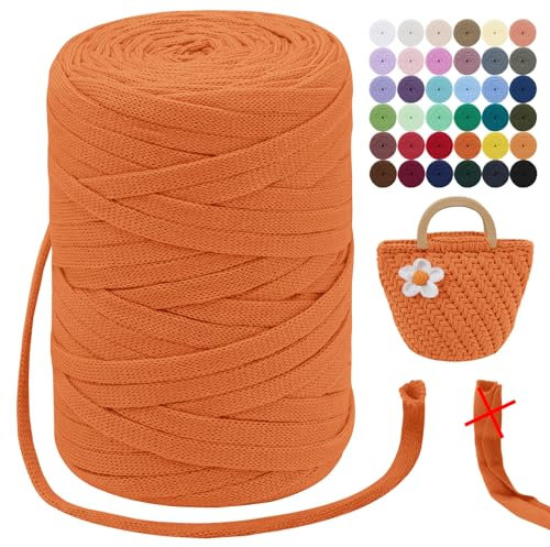 LEREATI T-Shirt Garn 7mm Textilgarn zum Häkeln für Körbe 100m / 250g Bändchengarn Makramee Garn Häkelgarn Stoff Dickes Garn zum Taschen Korb Decke Häkeln, Heimdekoration (Orange)