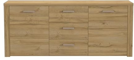 Forte PORTLAND Sideboard mit 3 Schubladen und 2 Türen, Holzwerkstoff, Alteiche, B x H x T: 196,6 x 83,1 x 41,3 cm