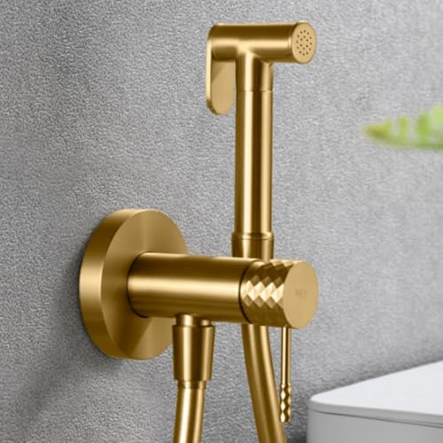 IMEX - Grifo Bidet para WC Empotrado Oro Cepillado | Ducha para Water con Agua Fria y Caliente | Ducha Higiénica para Inodoro con Rociador Bidé | Griferia Sustituto de Bidet | Serie Génova
