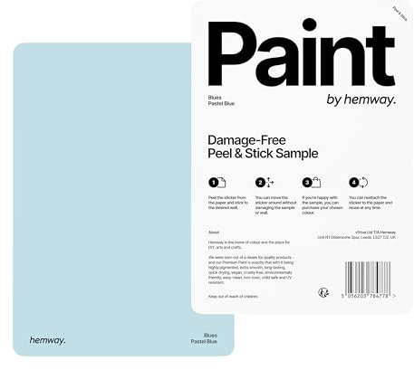 Hemway - Peel & Stick Sample for Our Interior Paint - Pastel Blue | A5 Damage-Free, Accurate Colour Swatch | Test Our Matt Finishes for Interior Decor | Easy to use and eco-friendly