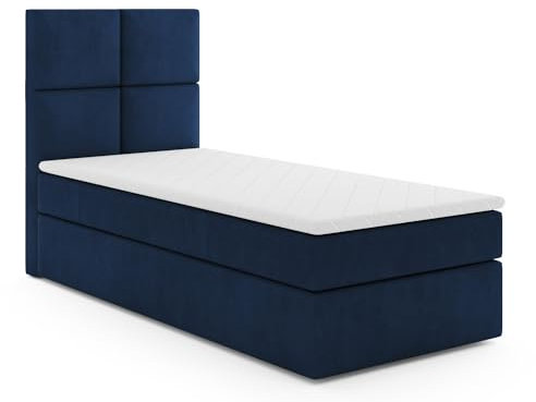 MRGROUP Boxspringbett Polsterbett Einzelbett OMIS mit Bettkasten und Matratzentopper Bett Schlafzimmer Jugendbett Kinderbett (Trinity 30 - dunkelblau, 90 x 200 cm rechts)