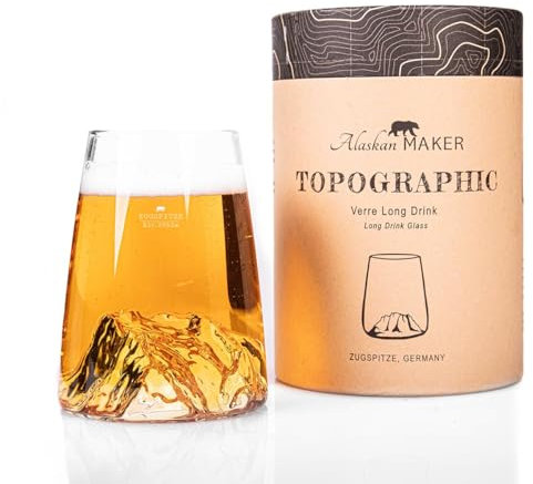 Alaskan MAKER Verre long 450ml - Borosilicate de qualité supérieure soufflé artisanalement avec les montagnes en relief | Cocktail, bière ou soft TOPOGRAPHIC (Zugspitze)