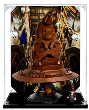 Vitrine en acrylique pour Lego 76429 - Boîte de présentation anti-poussière compatible avec le chapeau de tri parlant Lego Harry Potter - Modèle vitrine cadeau (fond A)