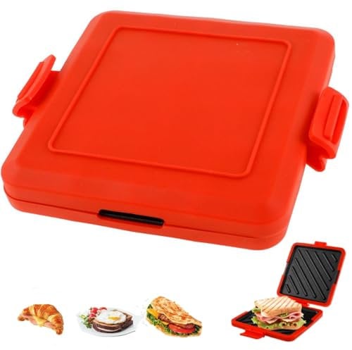 Microwavable Toastie Maker, Microwave Toasted Sandwich Maker Wireless Silicone Sandwich Grill Non-stick Coating & Rapid Heating Bread Baking Pan for Cooking Delicious Crispy Sandwiches (Red)