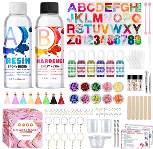 Insnug Resin Kits for Beginners, 111PCS Keyring Making Kit with Silicone Letter Number Moulds, Clear Epoxy Resin and Accessories, Resin Art Kit for Craft DIY Christmas Birthday Gifts