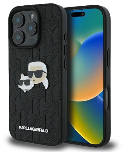 CG MOBILE Karl Lagerfeld KLHCP16XPGKLKCPK Hülle für iPhone 16 Pro Max 6.9 schwarz Monogram Karl&Chaoupette Head Pin