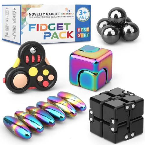 Fidget Pack Spinner Chain Pad Controller Infinity Cube Metal Finger Hand Spinners Sensory Cool Gadget Reduce Stress Anxiety for Adult, Birthday Party Gift Bag Filler