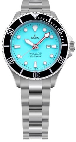 RATIO FreeDiver Damen Taucheruhr Saphirglas Japanisches Automatik-Uhrwerk Taucheruhr 200 m Wasserdicht Taucheruhr, Eisblau, Taucher
