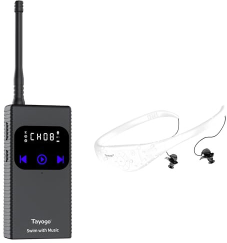 Tayogo Stream Music Combo,Wireless Transmitter,Waterproof in-Ear Headphones Receiver,Swimming Headphones for Spotify, Audible, Swimming Coach Communicator