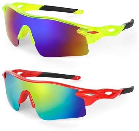 Hifot 2 pcs Lunettes de Soleil Enfant,Lunettes de Cyclisme Protection UV400 Lunette de Vitesse Lunettes de Sport pour 6-14 ans Garçons Filles