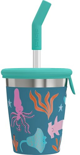 SIGG - Kinder Trinkbecher mit Deckel und Strohhalm - Silikondeckel & Tritan Strohhalm - Schwappsicher- BPA-frei - Leicht & Robust - Unterwassertiere - 0,35L