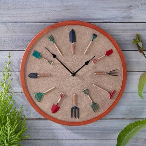 Garden Mile 30cm Garden Tools Design Wall Clock Outdoor Clocks for the Garden Large Garden Ornament Kitchen Clock Clocks for Livingroom Outdoor Wall Clock for the Garden