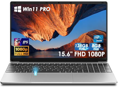 Kayoote 15.6 Pulgadas Win 11 Pro de portátiles, Celeron 5205U, 8 GB de DDR4, SSD de 128 GB, Laptop con reconocimiento de Huellas Dactilares, Pantalla FHD, Wi-Fi, BT, Teclado retroiluminado