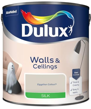 Egyptian Cotton Walls & Ceilings Silk Emulsion Paint 2.5 L – Smooth Washable Silk Finish, Quick Dry, Low-VOC, Easy Application for Interior Walls & Ceilings