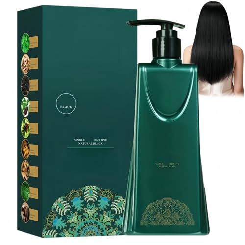 Mild Formula Long Lasting Hair Dye Set,Nourishing Plant-Based Hair Color Dye Cream,Plant Extracts Hair Color for Gray Coverage,Long-Lasting Single Step Hair Dyes with Shampoo,Natural Black,210ml