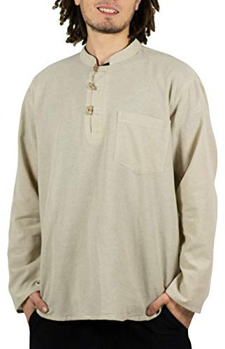 Kunst und Magie Herren Fischerhemden bequemer Schnitt Klassische Farben in verschiedenen Größen, Größe:XXL, Farbe:Naturfarben