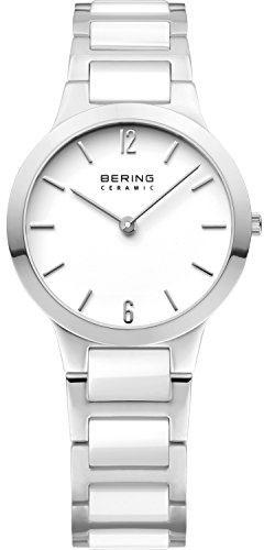 Bering Damen Quarz Uhr | Armbanduhr 29 mm Edelstahlgehäuse und Zifferblatt | Edelstahlband mit Keramikelementen | 5 ATM | 30329