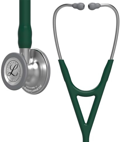 3M Littmann Cardiology IV Stethoskop für die Diagnose, Bruststück in Standardausführung, dunkelgrüner Schlauch, Schlauchanschluss und Ohrbügel aus Edelstahl, 69 cm, 6155