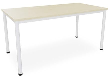 Dila GmbH Schreibtisch/Besprechungstisch in verschiedenen Größen und Farben weißes Metallgestell Konferenztisch Arbeitstisch (B: 160 cm x T: 80 cm, Ahorn)
