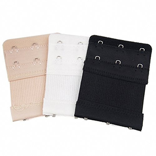 TRIXES 3 x Tirantes Extensibles de Sostén (3 Ganchos) - Doble Fila - Extensiones de Color Beige, Blanco y Negro