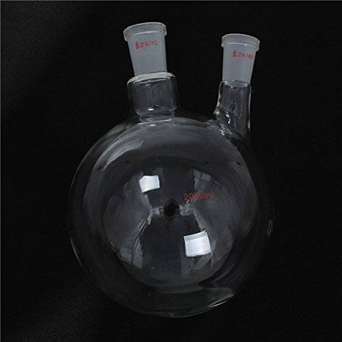 FEVERWORK 2000ml 24/40 Joints 2 Necked Round Bottom Glass Flask Chemistry Boiling Bottle