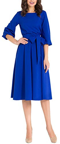 Minetom Damen Abendkleider Elegant Formelle Hochzeit Festlich Kleid mit Gürtel 3/4-Arm Knielang A-Linie Cocktailkleid Partykleid Abschlusskleid Blau DE 40