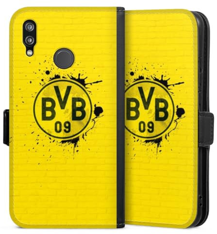 Klapphülle kompatibel mit Huawei P20 Lite Handyhülle aus Kunst Leder schwarz Flip Case BVB Borussia Dortmund Offizielles Lizenzprodukt