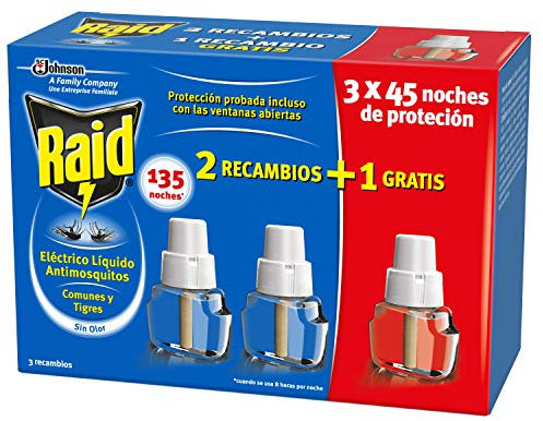 Raid - Recambio para Difusor Eléctrico Anti Mosquitos Comunes y Tigre 135 Noches, Blanco