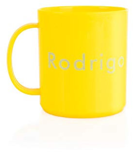 Regalo Original Taza de plástico de Colores Personalizada con Nombre Grabado a láser en 3D con Capacidad de 33cl (Amarillo)