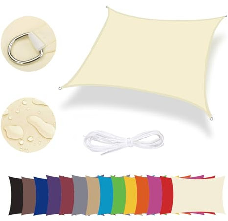 Lingle888 Sonnensegel Sonnenschutz Sonnendach Wasserdicht 98% UV-Schutz Balkon Viereck Rechteck Quadrat Winddicht 8Tage Transport 420D 10Farbe 25Größe (1.5x2, Weiß)