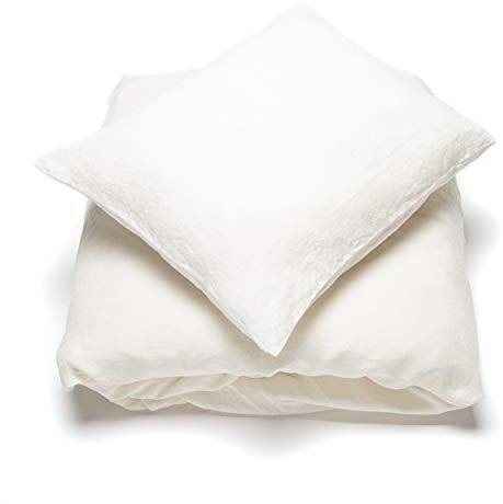 LinenMe 100% Leinen Bettwäsche 155x220 cm - Gewaschene Bettwäsche Set - 1 Bettbezug 155x220 & 1 Kissenbezug 80x80 - Off White