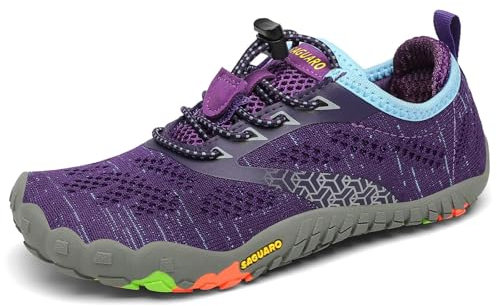 SAGUARO Scarpe Barfoot Minimaliste Bambini Ragazzi Ragazze Antiscivolo Scarpe Multisport per Trail Running/Corsa/Trekking/Palestra/Spiaggia/Scoglio/Immersione/Acqua, Viola, 33 EU